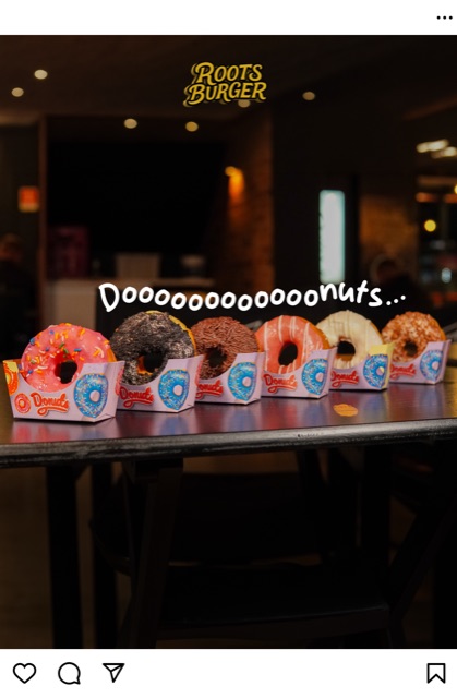 Post Instagram - Roots Burger, donuts